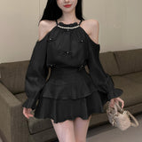 オープンショルダーシャイニーセットアップ(3COLOR)AS1658