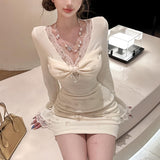 異素材レースタイトワンピースAO1828