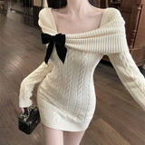 ブラックリボンケーブルニットワンピースAO1818