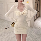 異素材レースタイトワンピースAO1828