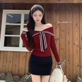 プレッピーリボンオフショルニット(2COLOR)AT1402