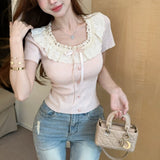 フリルネックハートモチーフニットAT1351