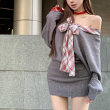 チェックリボンドルマンニットワンピースAO1713