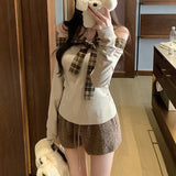 オフショルチェックリボンカットソー(2COLOR)AT1404