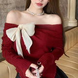 シフォンリボンオフショルニット(3COLOR)AT1308