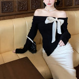 シフォンリボンオフショルニット(3COLOR)AT1308