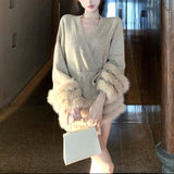 Vネックファーカーディガン(2COLOR)AJ1184