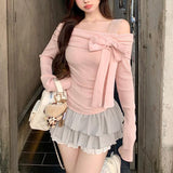 ワンショルレースリボントップス(2COLOR)AT1333