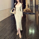 Vネックスリットレディワンピース(3COLOR)AO1794