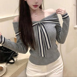 プレッピーリボンオフショルニット(2COLOR)AT1402