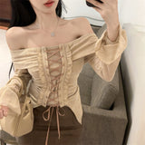 レースアップオフショルカットソーAT1392