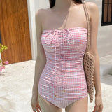 フロントギャザーギンガムチェックスイムウェア(2COLOR)AW1087