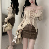 レースアップオフショルカットソーAT1392