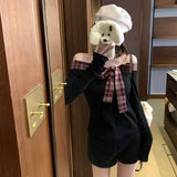 オフショルチェックリボンカットソー(2COLOR)AT1404