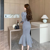 フィッシュテールニットワンピース(2COLOR)AO1602