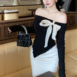 シフォンリボンオフショルニット(3COLOR)AT1308