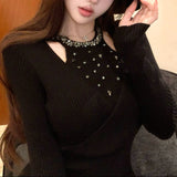 ビジュー付きホルターネックニット(2COLOR)AT1403