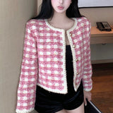 ピンクチェックノーカラージャケットAJ1180