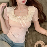 フリルネックハートモチーフニットAT1351