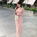 Vネックスリットレディワンピース(3COLOR)AO1794