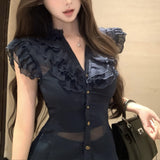 フリルVカットブラウスAT1357