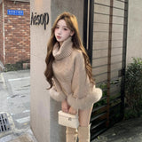 袖ファーケーブルニットAT1398