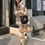 フード付きチェックオーバーサイズコート(2COLOR)AJ1138