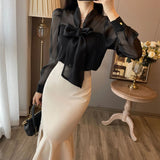 【上下別売り可】タイ付きブラウス+スリットマーメイドスカートAS1603