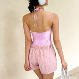 フロントギャザーギンガムチェックスイムウェア(2COLOR)AW1087