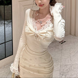 異素材レースタイトワンピースAO1828