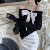 シフォンリボンオフショルニット(3COLOR)AT1308