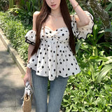 オフショルドットブラウスAT1363