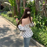 オフショルドットブラウスAT1363