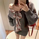 チェックリボンドルマンニットワンピースAO1713