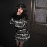 モノトーンチェックファーセットアップAS1707