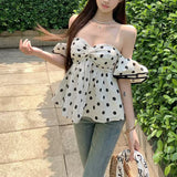 オフショルドットブラウスAT1363