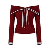 プレッピーリボンオフショルニット(2COLOR)AT1402