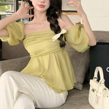 パフスリーブエアリーオフショルトップス(3COLOR)AT1352