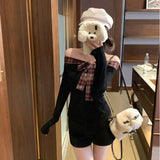 オフショルチェックリボンカットソー(2COLOR)AT1404