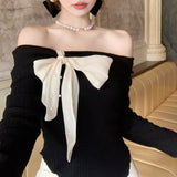 シフォンリボンオフショルニット(3COLOR)AT1308