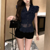 フリルVカットブラウスAT1357