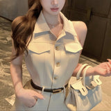 ベルト付きノースリーブシャツワンピースAO1752