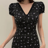 フローラルブラックワンピースAO1773