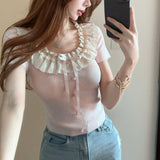 フリルネックハートモチーフニットAT1351