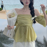 パフスリーブエアリーオフショルトップス(3COLOR)AT1352