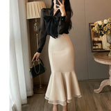 【上下別売り可】タイ付きブラウス+スリットマーメイドスカートAS1603