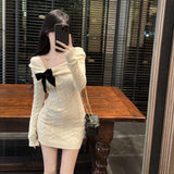 ブラックリボンケーブルニットワンピースAO1818