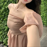 パフスリーブエアリーオフショルトップス(3COLOR)AT1352