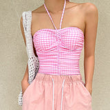 フロントギャザーギンガムチェックスイムウェア(2COLOR)AW1087