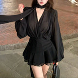 VネックフレンチシフォンワンピースAO1858